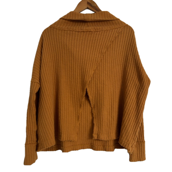 Free People Orange Juicy Long Sleeve Thermal Top Oversized Split Back Med - Picture 2 of 5